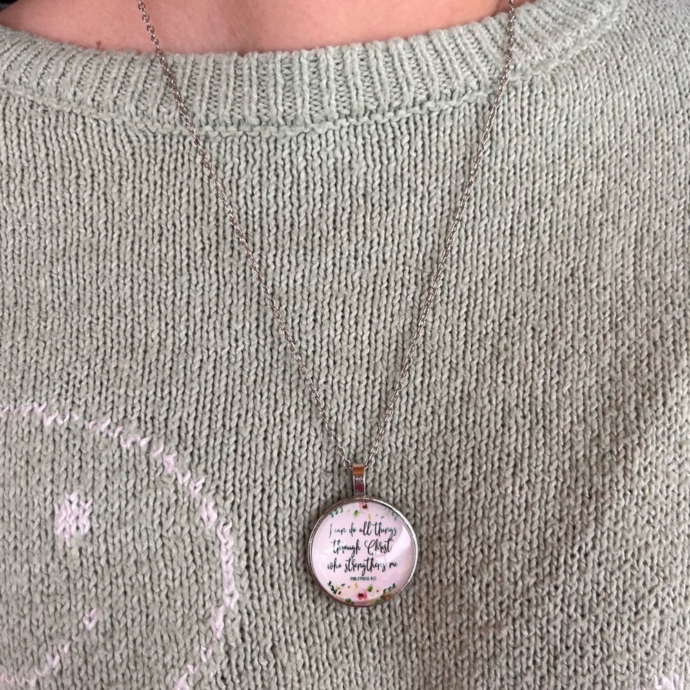 Silver Pendant Necklace with Inspirational Quote